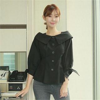 Square-neck Pintuck-waist Blouse