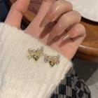 Beaded Heart Fringed Stud Earring 1 Pair - Gold & Silver - One Size