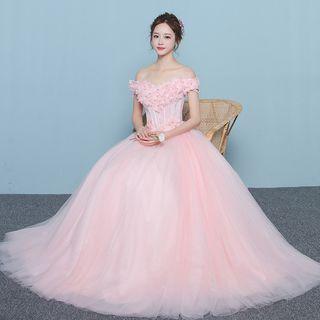 Floral Off Shoulder A-line Evening Gown