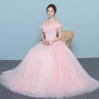 Floral Off Shoulder A-line Evening Gown