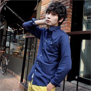 Long-sleeve Mandarin Collar Shirt