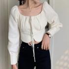 Long-sleeve Square-neck Blouse Apricot - One Size