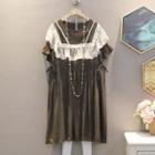 Short-sleeve Ruffle Lace Panel Dress