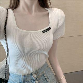 Short Sleeve Square Neck Ribbed Top