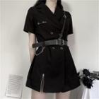 Set: Double-breasted Short-sleeve Mini Collared Dress + Harness Belt