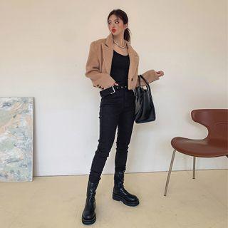 Buckled Fleece-lined Skinny Pants
