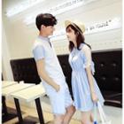 Couple Matching Striped Panel Short Sleeve Shirt / Short Sleeve Dress