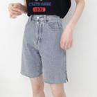 High-waist Slit-side Denim Straight-cut Shorts