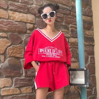 Sports Set: V-neck Short-sleeve T-shirt + Shorts