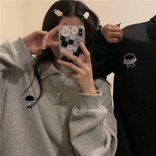Dog Embroidered Collared Sweatshirt