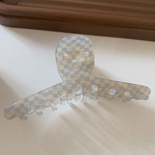 Checker Print Hair Claw Light Blue - L