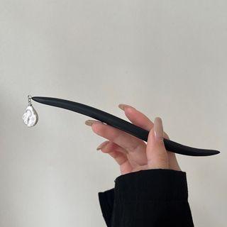 Freshwater Pearl Wooden Hair Stick 1pc - Black & Silver - One Size