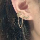Rhinestone Moon & Star Chained Earring 1 Pc - Al1111 - Gold - One Size