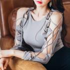 Long-sleeved Strappy Sheath Cutout T-shirt