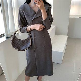 Shawl-collar Double-breasted H-line Dress With Belt