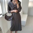 Shawl-collar Double-breasted H-line Dress With Belt