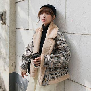 Plaid Button Coat Almond - One Size