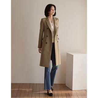 Peaked-lapel Piped Long Jacket