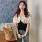 Off-shoulder Two-tone Blouse Black & Almond - One Size