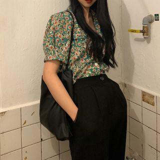 Short-sleeve Floral Shirt Green - One Size