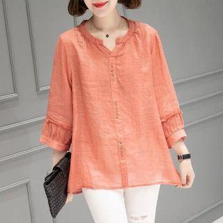 Puff-sleeve Ruffled Tunic Shirt