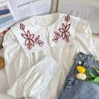 Embroidered Sailor-collar Loose Shirt White - One Size
