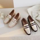 Genuine Leather Color Block Belted Loafers
