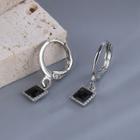Rhinestone Drop Earring 1 Pair - Black Square - Silver - One Size