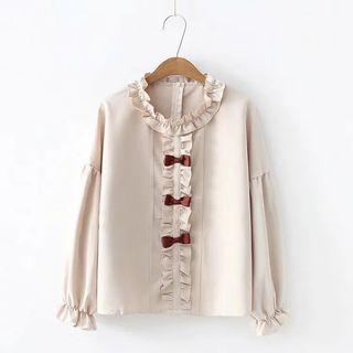 Ruffle Trim Blouse Khaki - One Size