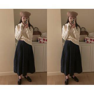 [dearest] Pintuck Flared Long Skirt (navy Blue) One Size