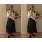 [dearest] Pintuck Flared Long Skirt (navy Blue) One Size