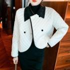 Contrast Collared Quilted Cropped Jacket
