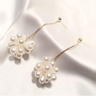 Faux Pearl Dangle Earring 1 Pair - Long - Faux Pearl Earrings - One Size