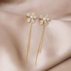 Rhinestone Faux Pearl Flower Fringed Earring E3222 - As Shown In Figure - One Size