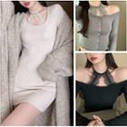 Lace Long-sleeve Slim-fit Knit Dress / Top