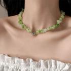 Heart Pendant Faux Gemstone Magnetic Choker Necklace - Love Heart - Silver & Green - One Size