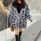 Plunge-neck Leopard Cardigan Dress With Sash