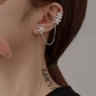 Flower Rhinestone Stud Earring With Ear Cuff 1 Pc - Earring - Silver - One Size