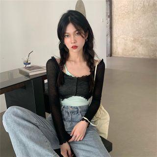 Set : Knit Cropped Long-sleeve Top / Sleeveless Top