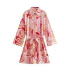 Long-sleeve Print Tie-strap Dress