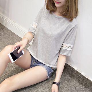 Eyelet Lace Trim Short-sleeve T-shirt