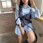 Long-sleeve Plain Loose-fit Shirt / Sleeveless Top