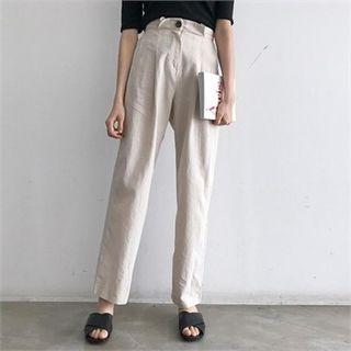 High-waist Linen Blend Pintuck Pants