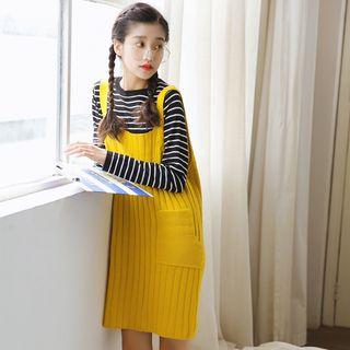 Striped Pattern Knit Pinafore Dress