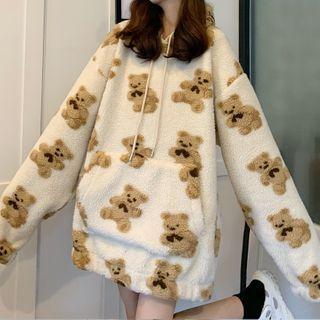 Long-sleeve Bear Printed Fleece Hoodie