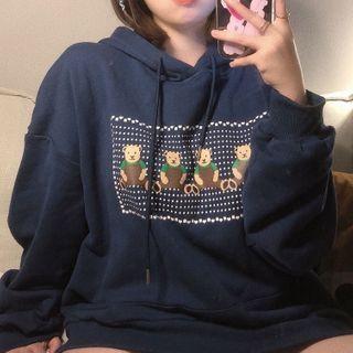 Bear Print Sweatshirt Navy Blue - One Size