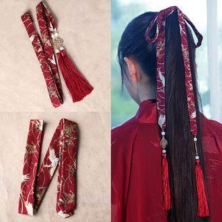 Crane Print Tassel Hair Tie