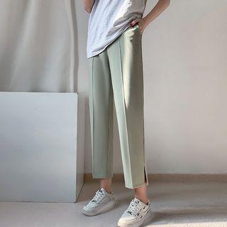 High Waist Plain Slit-side Cropped Dress Pants