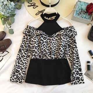 Mock Two-piece Leopard Halter Top