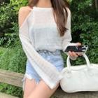 Long-sleeve One-shoulder Cut-out Top White - One Size